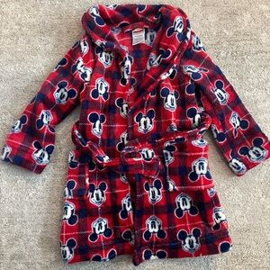 Disney Mickey Mouse Plaid Red Kids Robe